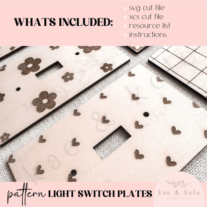 SVG Light Switch Plates File | Laser Engraved Cut File | Custom Wood | Floral Xtool File | Handmade | Room Decor | Kids Checkered | DIY