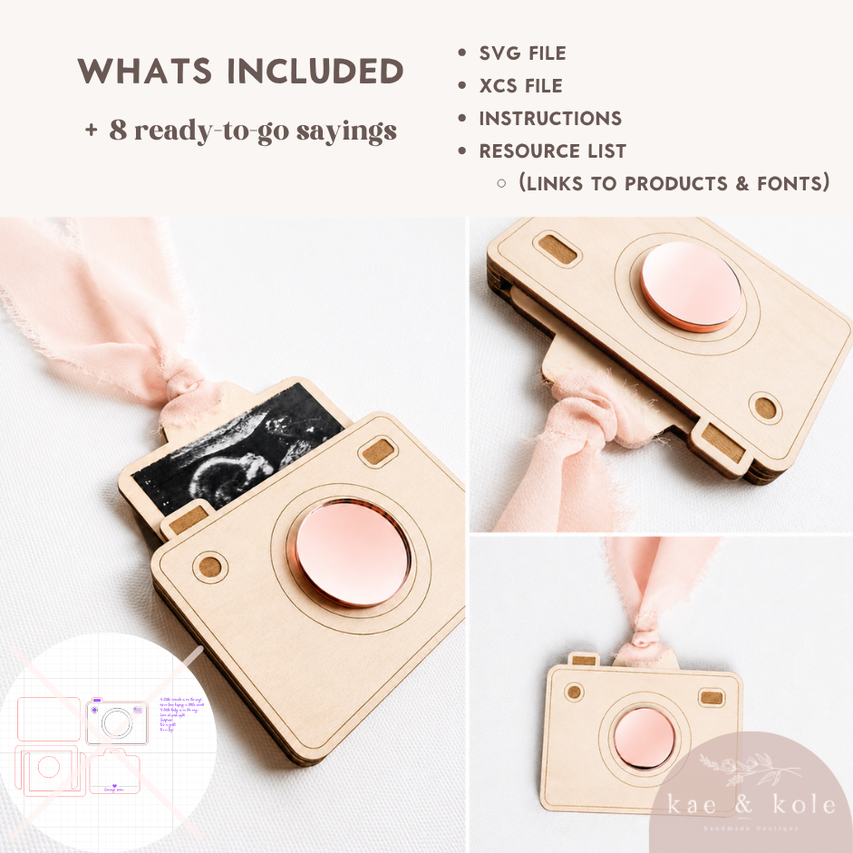 Pregnancy Announcement SVG – Laser-Cut Wood Camera for Ultrasound Picture Surprise - Kae &amp; Kole