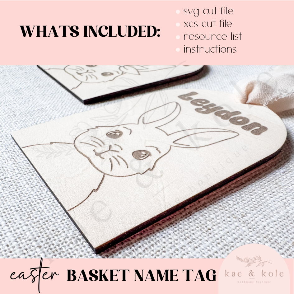 SVG Bunny Easter Tag File | Laser Engraved Cut File | Custom Wood | Sketch Bunny Xtool File | Handmade | Easter Basket Decor | Kids Name
