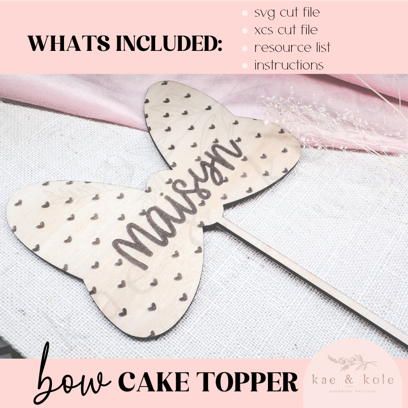 SVG Bow Cake Topper File | XTool Laser Cut File | Wood XCS | Kids Xtool | Handmade Birthday Gift | Party Decor Digital Download | Mouse Cake - Kae &amp; Kole