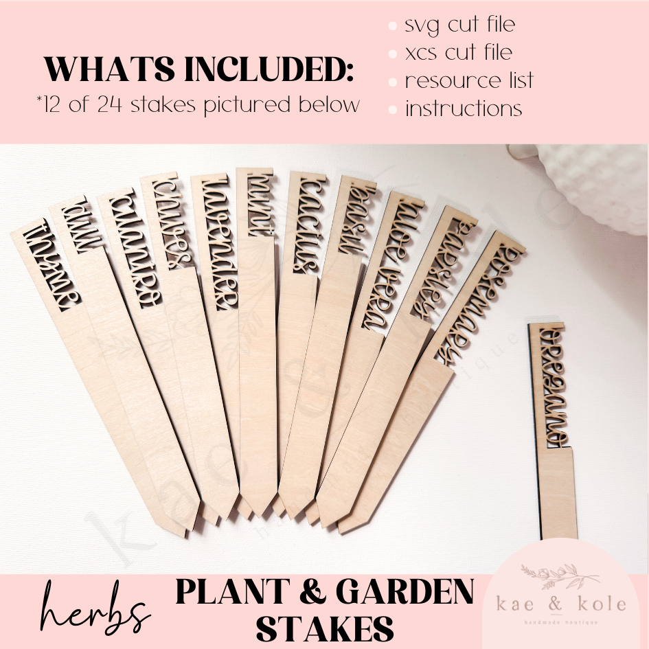 SVG Herb Plant Stakes | 24 Designs | Laser Cut File | Plant Decor | Handmade Gifts | Laser Engraving | Garden Sign Markers | XCS XTool