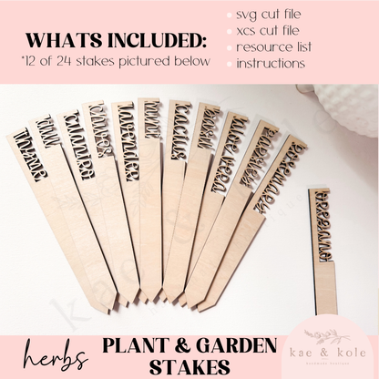 SVG Herb Plant Stakes | 24 Designs | Laser Cut File | Plant Decor | Handmade Gifts | Laser Engraving | Garden Sign Markers | XCS XTool