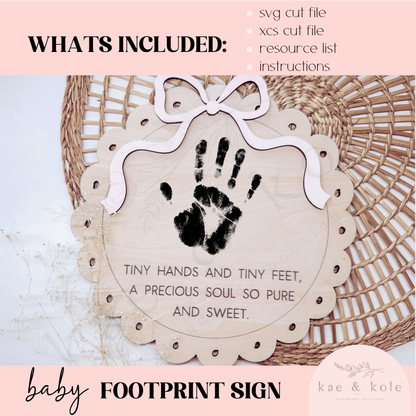 SVG Baby Hand &amp; Footprint Sign File | Laser Engraved Cut File | Newborn | Shelf Decor Xtool File | Handmade Gift | Coquette Bow Pink