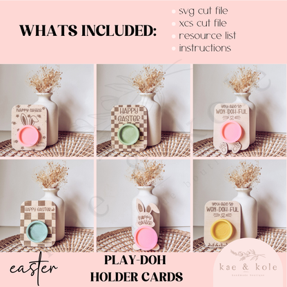 SVG Play-Doh Cards Set | Floral Easter Egg | Dinosaur  | Easter Wooden Decor | Gifts for Kids | Laser Cut | Toy Holder | Class Party Favors