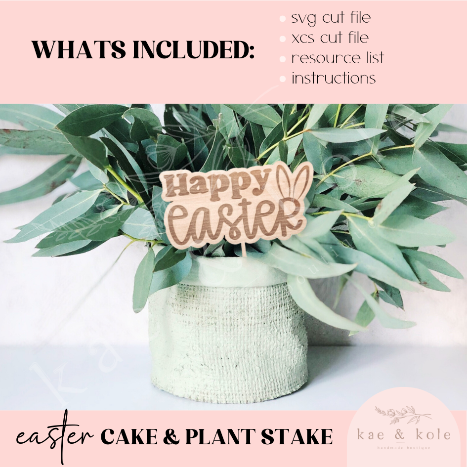 SVG Easter Cake Topper | Laser Cut File | Plant Stake Decor | Bunny Ears | Handmade Gifts | Laser Engraving | Keepsake | Wooden Easter Decor