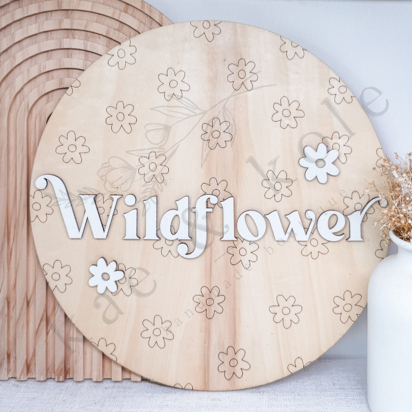Wildflower Round Sign SVG – Laser-Cut Baby Nursery Decor File with Daisy Detail