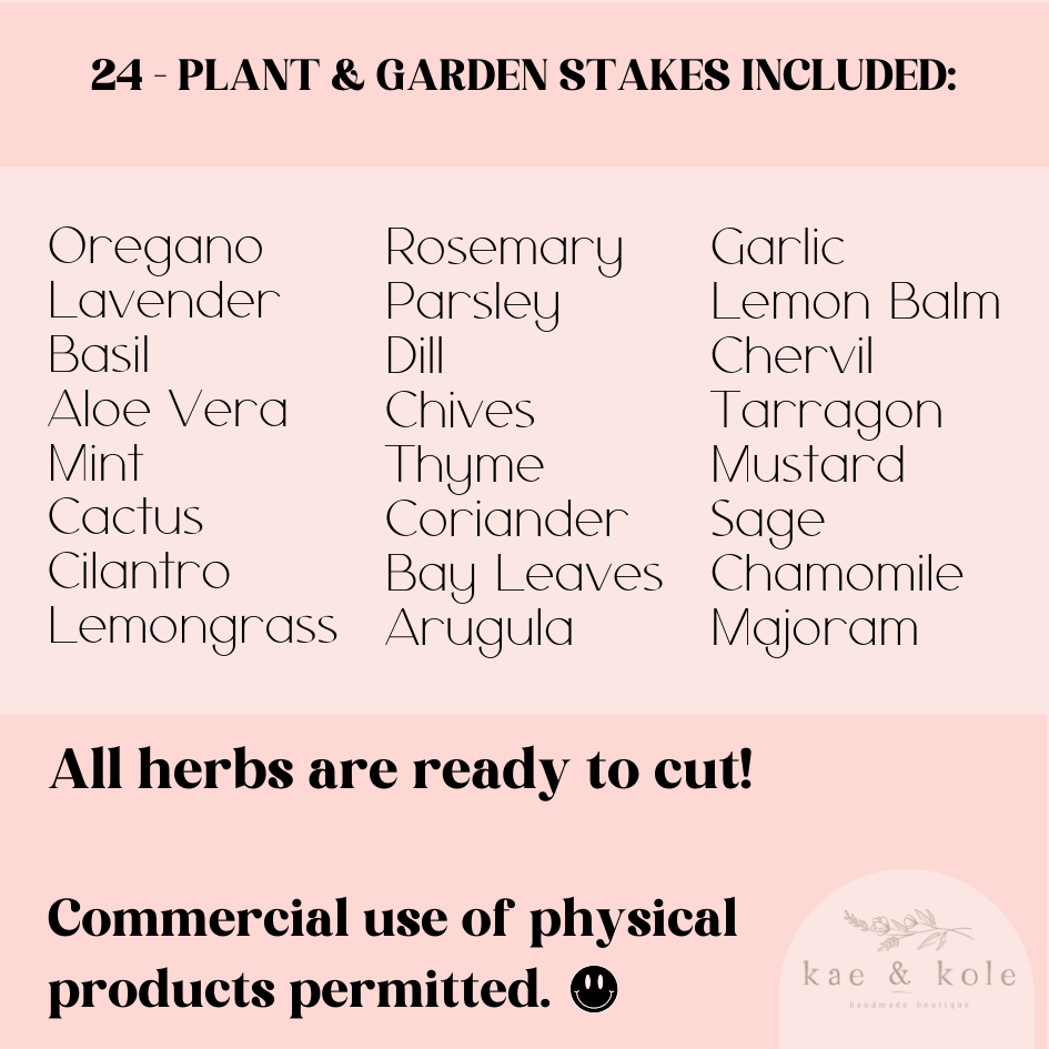 SVG Herb Plant Stakes | 24 Designs | Laser Cut File | Plant Decor | Handmade Gifts | Laser Engraving | Garden Sign Markers | XCS XTool