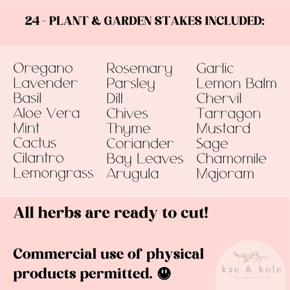 SVG Herb Plant Stakes | 24 Designs | Laser Cut File | Plant Decor | Handmade Gifts | Laser Engraving | Garden Sign Markers | XCS XTool