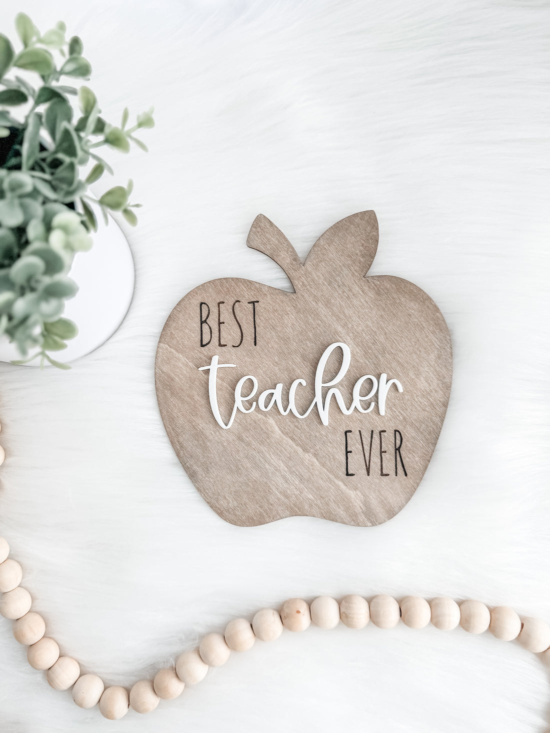 Wooden Teacher Gift Signs | Classroom Decor | Best Teacher Ever| Handmade Gifts | Engraved Apple | 3D Wall Decor - EllaLaine