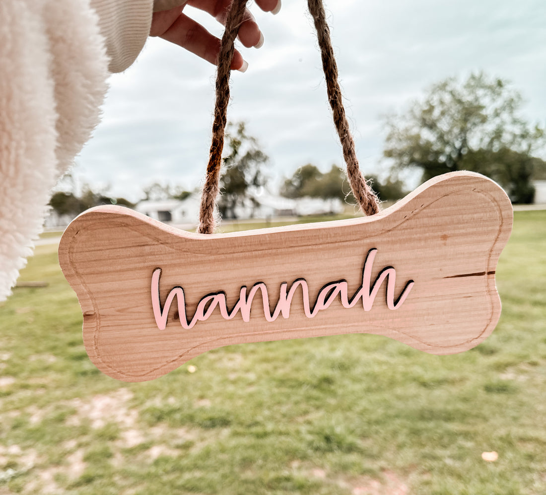 Wooden Dog Name Sign | Bone Shaped | Personalized Pet Gifts - EllaLaine