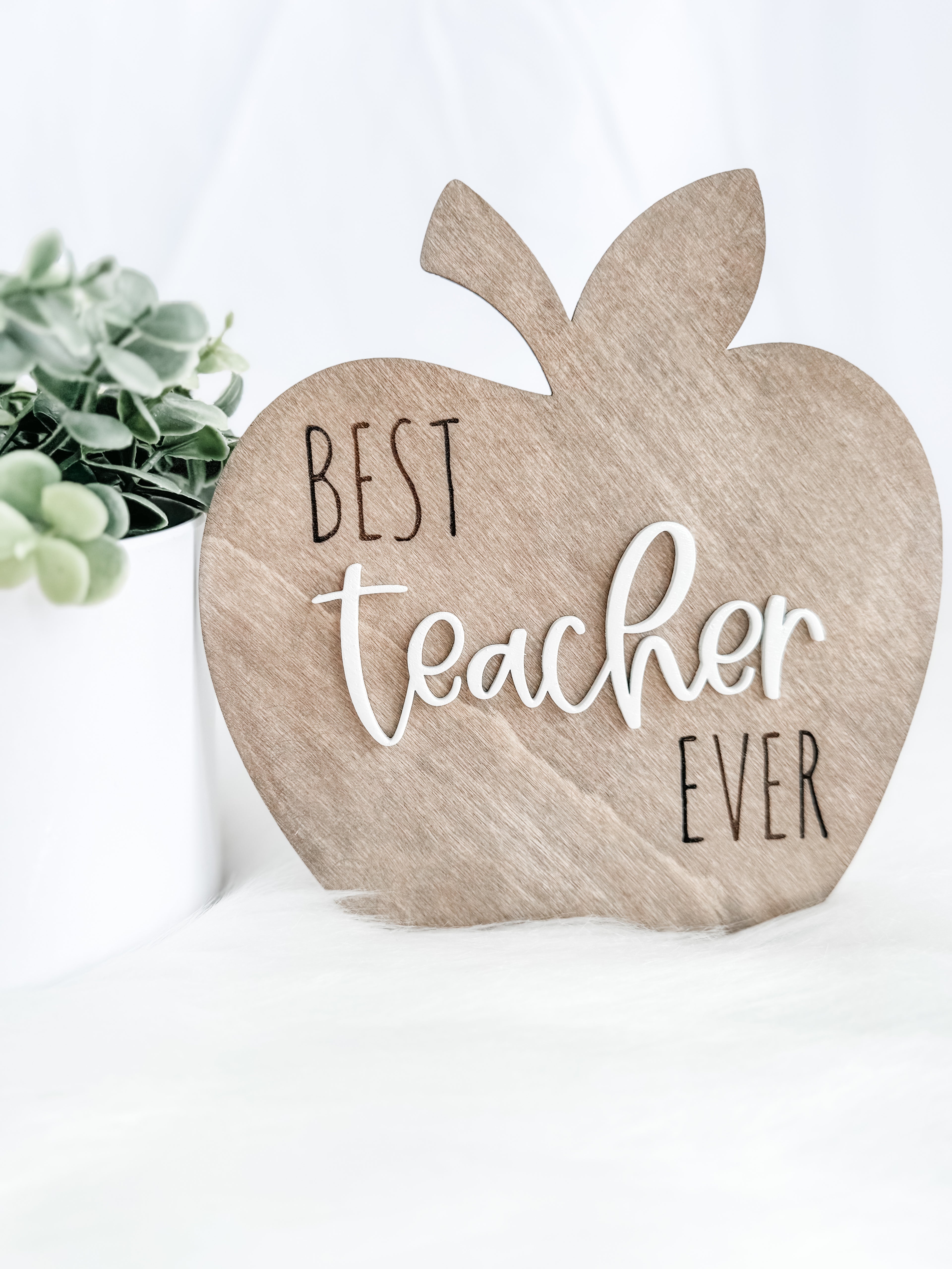 Wooden Teacher Gift Signs | Classroom Decor | Best Teacher Ever| Handmade Gifts | Engraved Apple | 3D Wall Decor - EllaLaine