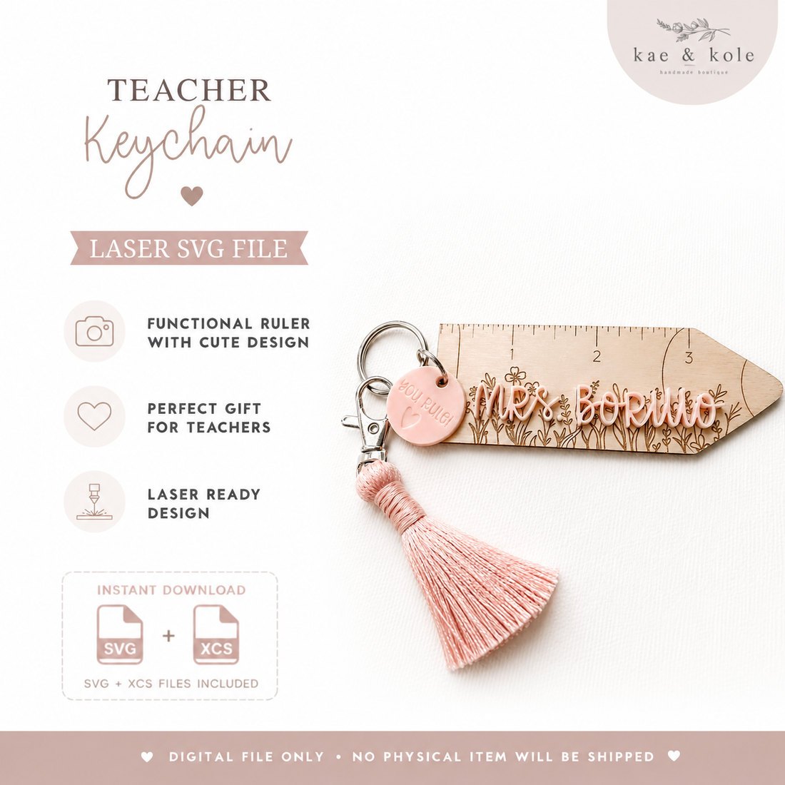 Teacher Ruler Keychain SVG – Laser-Cut Wood Acrylic Pencil Keychain Design for Teachers