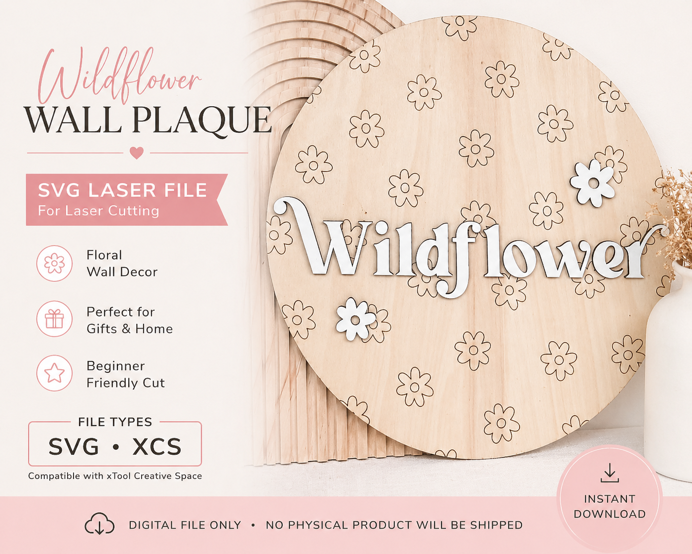 Wildflower Round Sign SVG – Laser-Cut Baby Nursery Decor File with Daisy Detail - Kae &amp; Kole