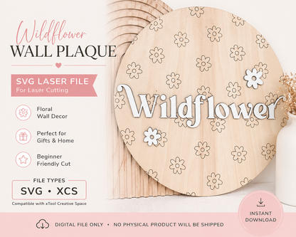 Wildflower Round Sign SVG – Laser-Cut Baby Nursery Decor File with Daisy Detail - Kae &amp; Kole