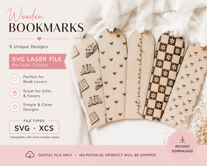 SVG Bookmark Set File | Laser Engraved Cut File | Custom Wood | Library Gift File | Handmade | Book Worm | Dainty Floral | Stocking Stuffer - Kae &amp; Kole
