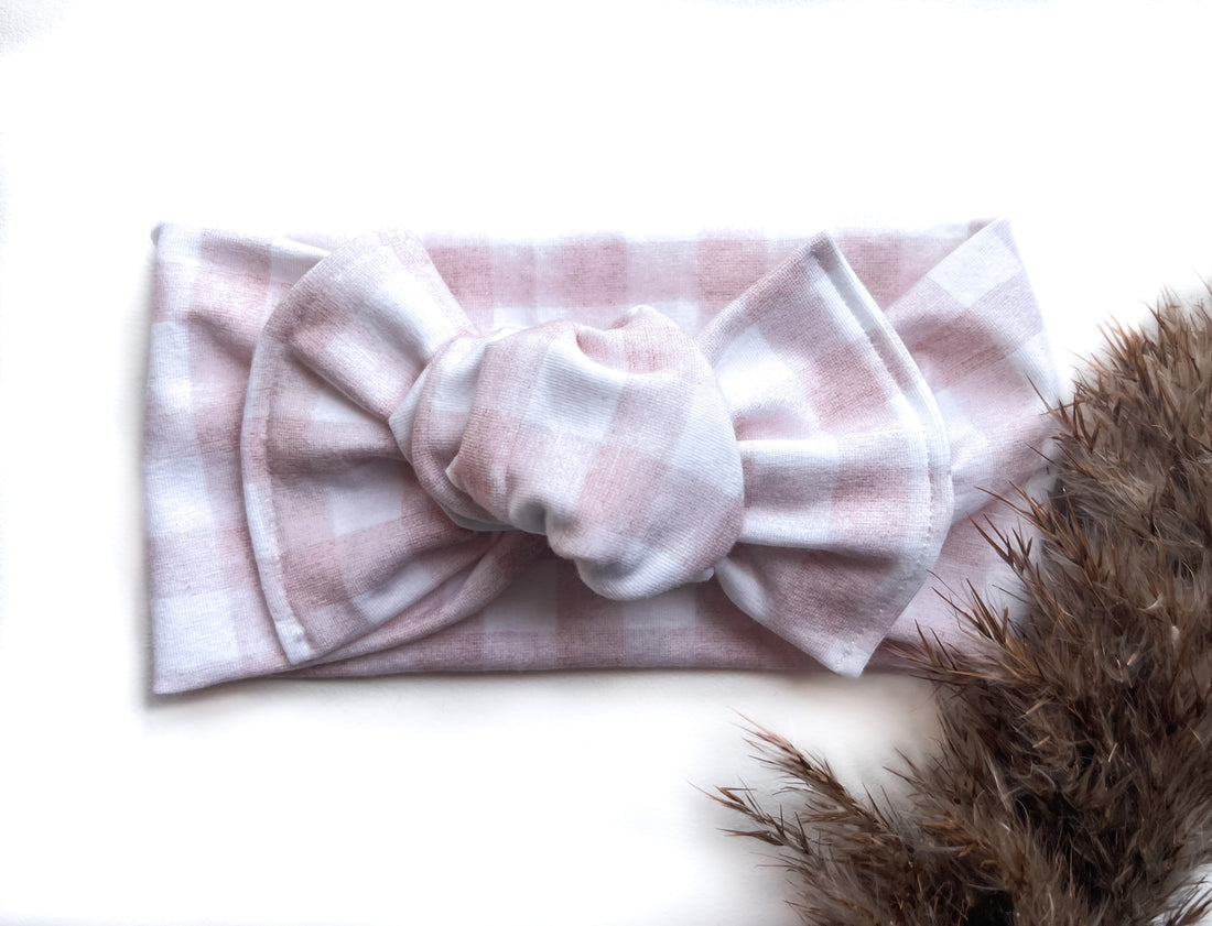 Pink Gingham Head Wrap | Knot Bow - EllaLaine