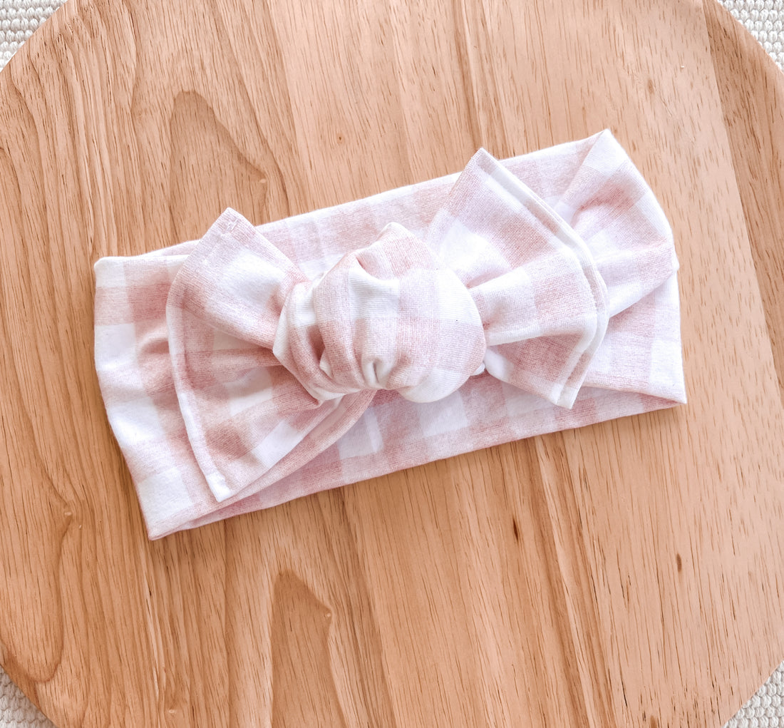 Pink Gingham Head Wrap | Knot Bow - EllaLaine