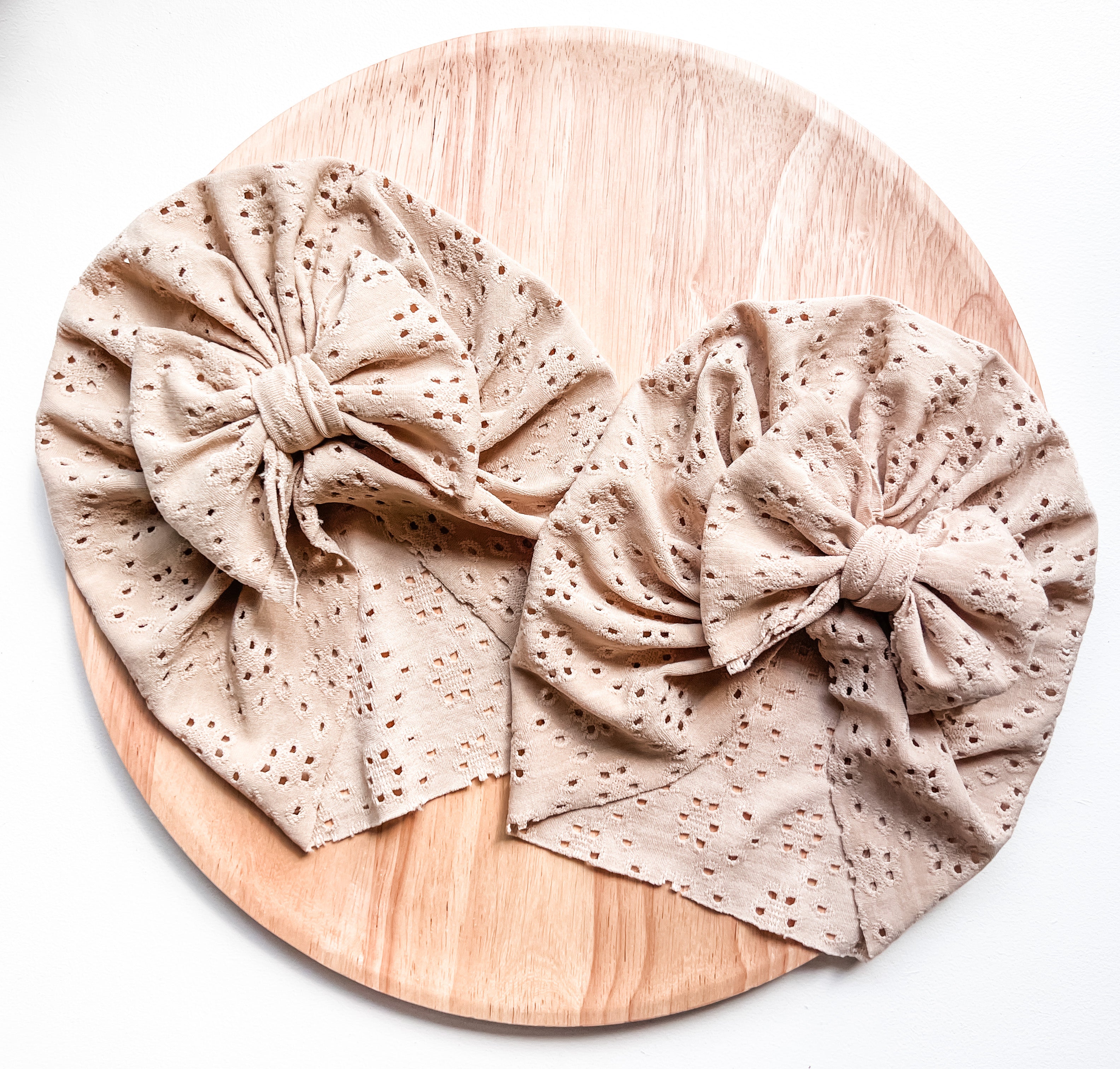Baby Turban Bow Hat | Taupe Cotton Lace - EllaLaine