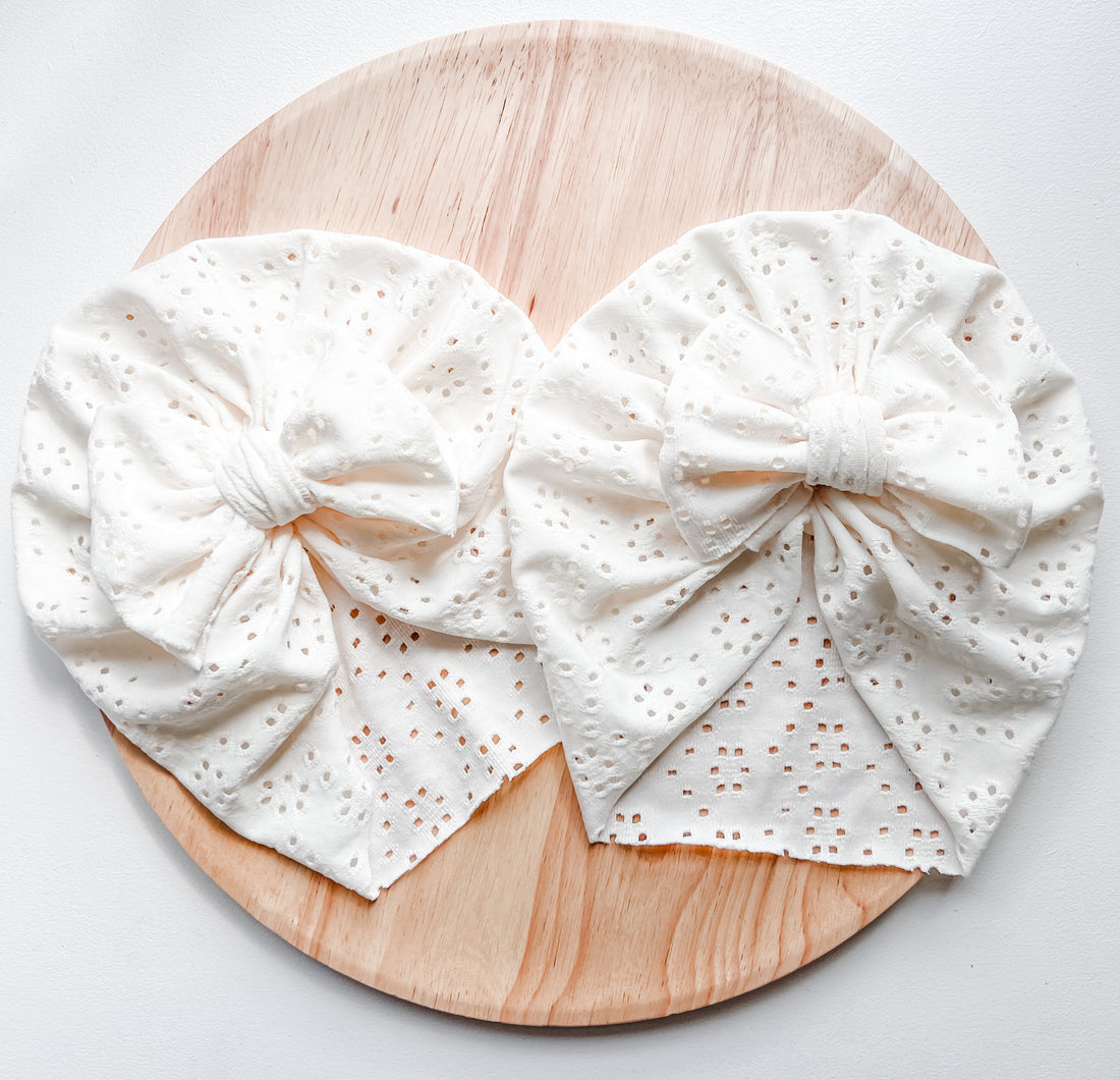 Baby Turban Bow Hat | Ivory Cotton Lace - EllaLaine