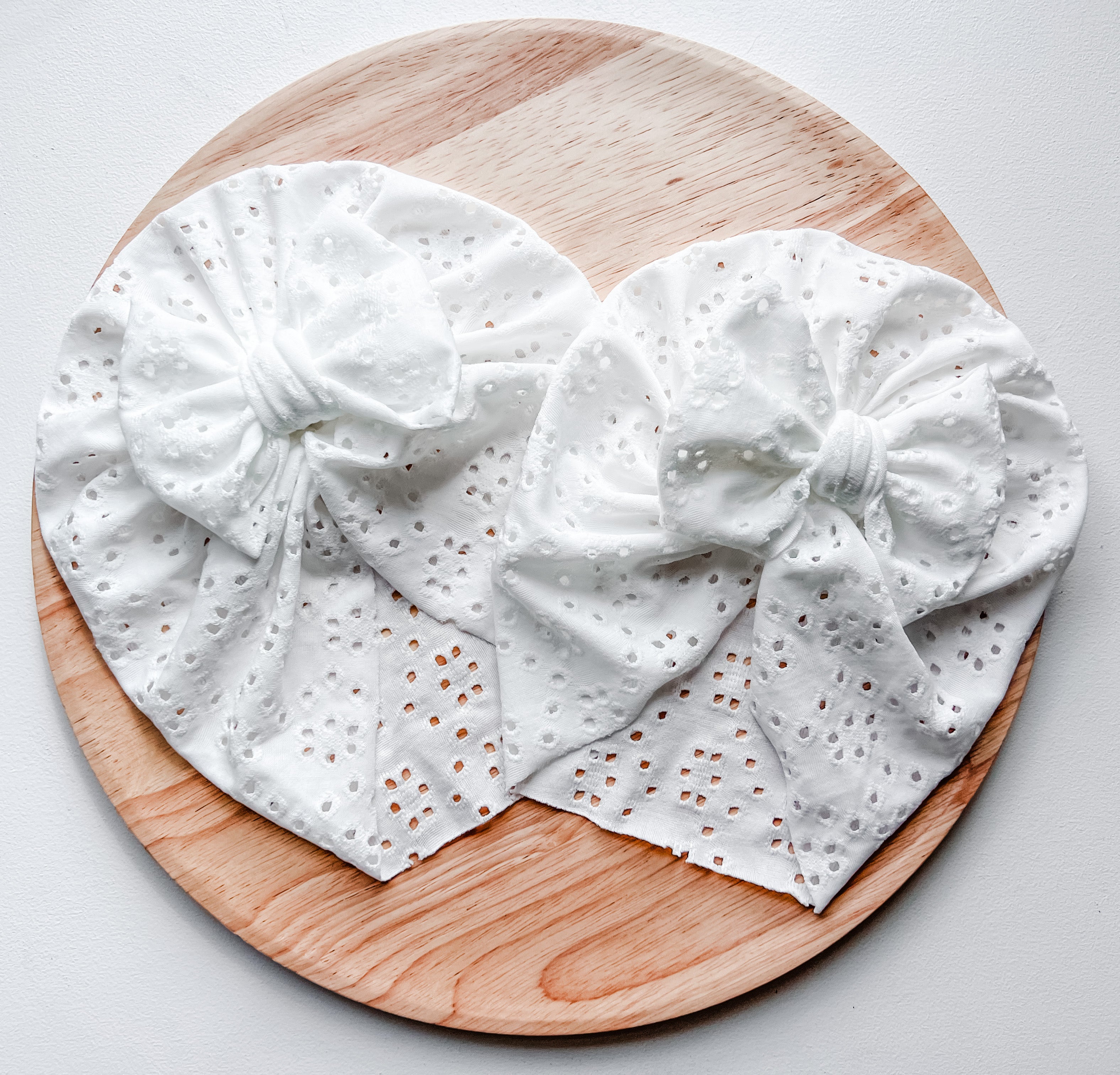 Baby Turban Bow Hat | White Cotton Lace - EllaLaine