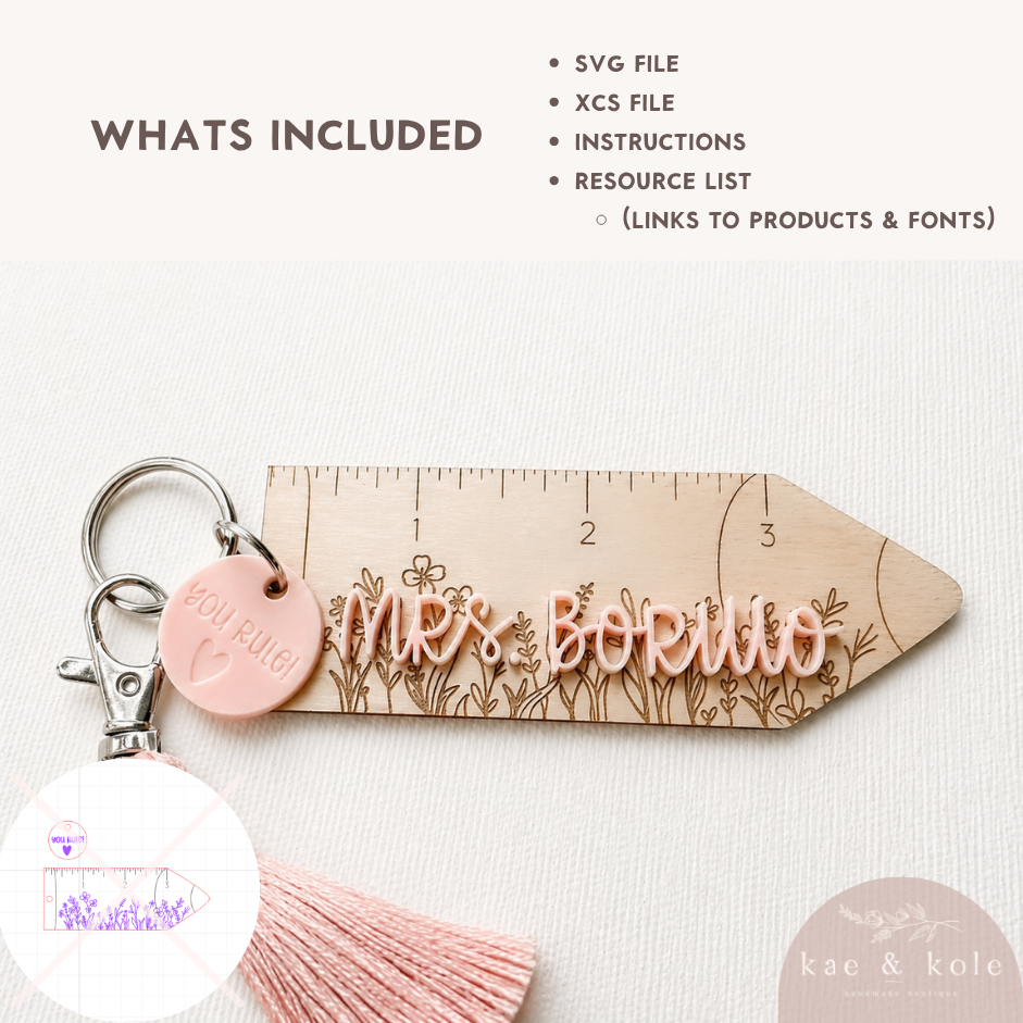 Teacher Ruler Keychain SVG – Laser-Cut Wood Acrylic Pencil Keychain Design for Teachers - Kae &amp; Kole
