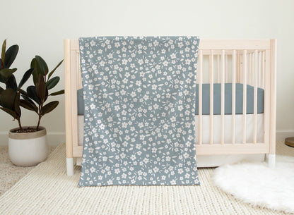 Muted Blue Ditsy Floral Blanket | Minky Baby and Toddler - EllaLaine