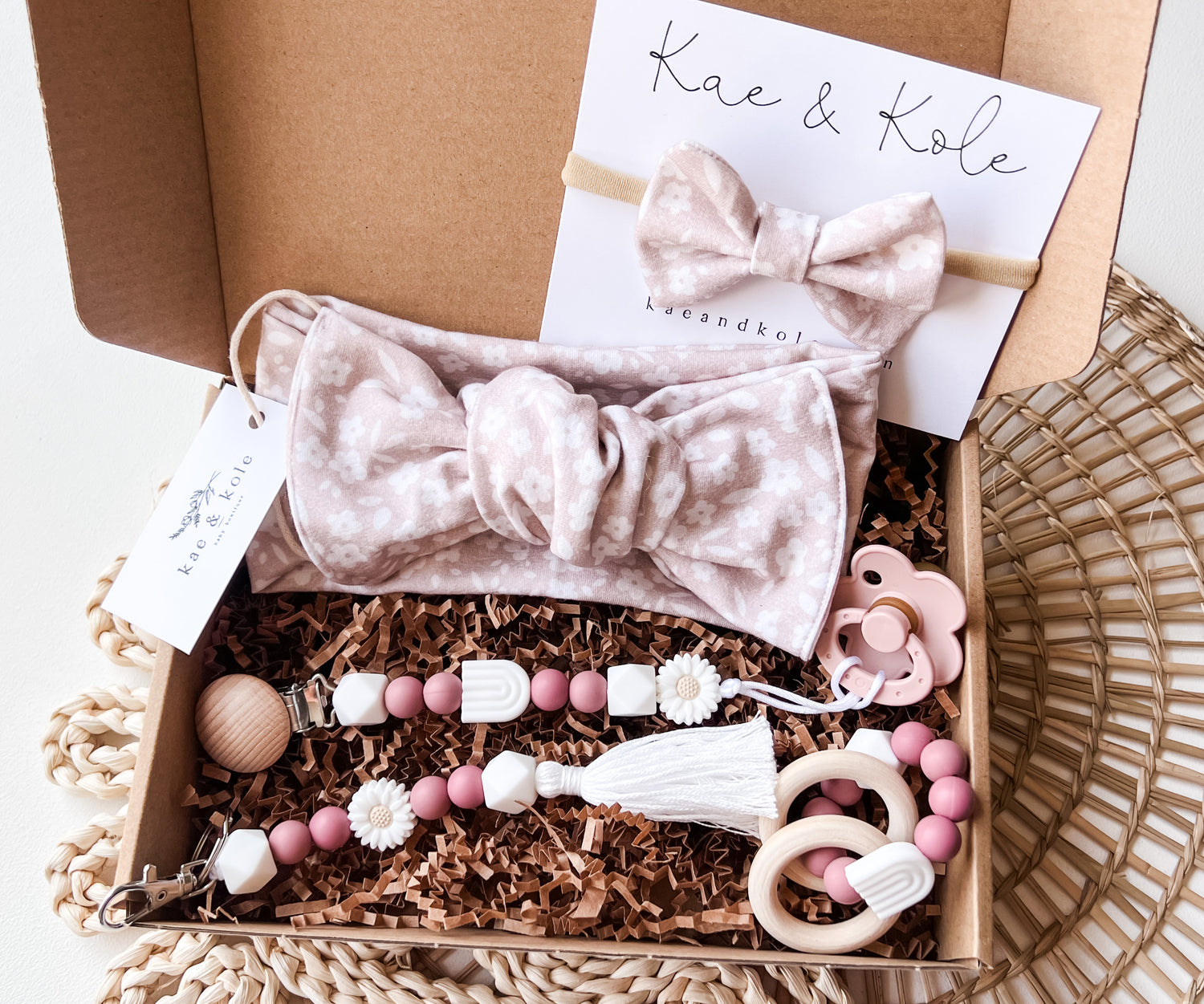 6pc Boho Mauve Pacifier Clip Gift Set - EllaLaine