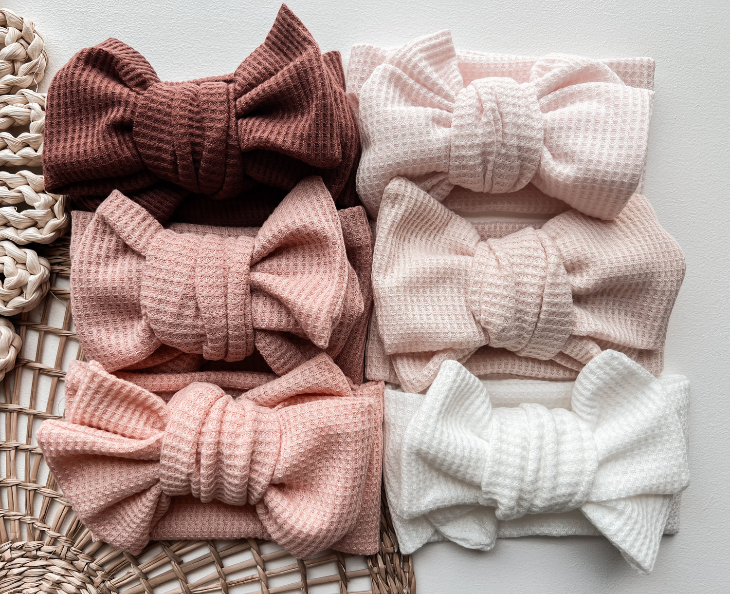 Waffle Knit Baby Bow Headbands | Oversized Head Wrap - EllaLaine