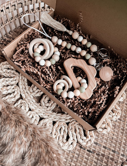4pc Cloudy Sage Pacifier Clip Gift Set - EllaLaine