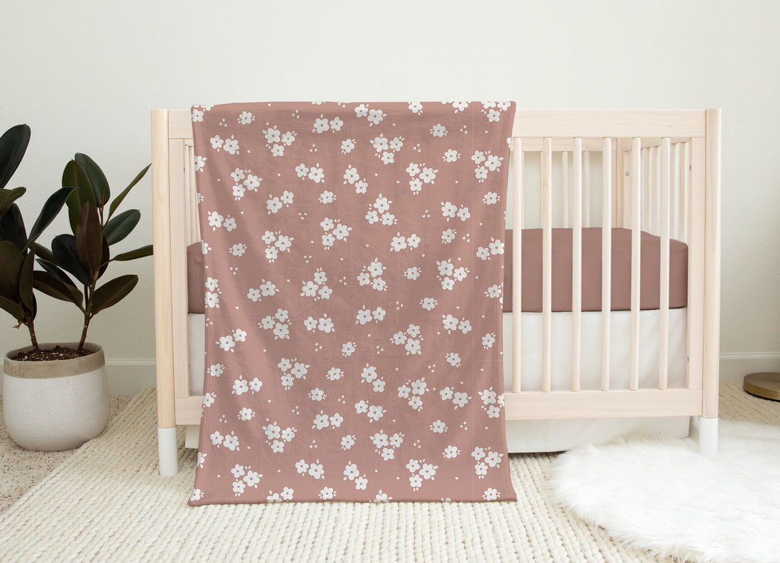 Muted Mauve Ditsy Floral Blanket | Minky Baby and Toddler - EllaLaine