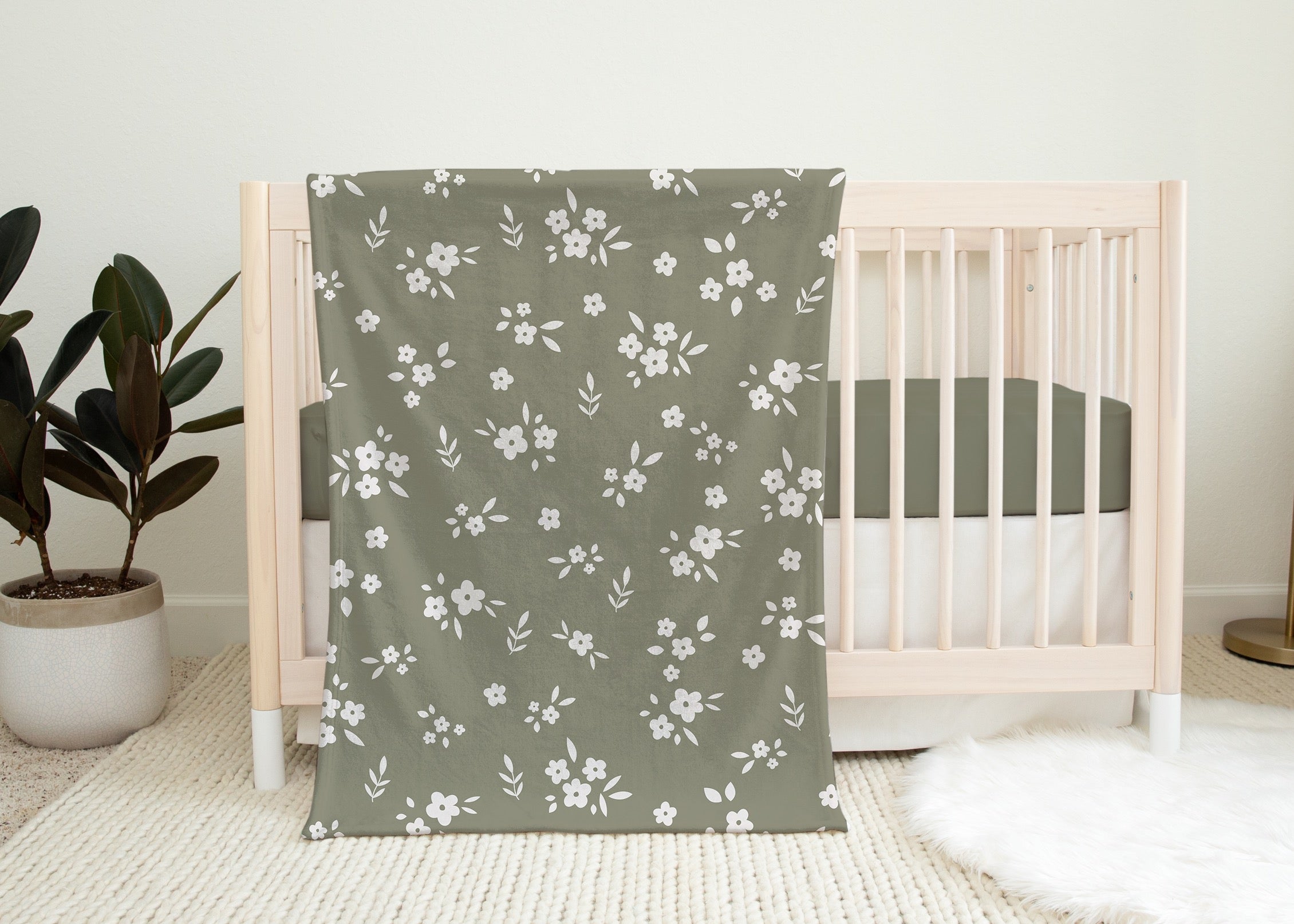 Muted Olive Ditsy Floral Blanket | Minky Baby and Toddler - EllaLaine