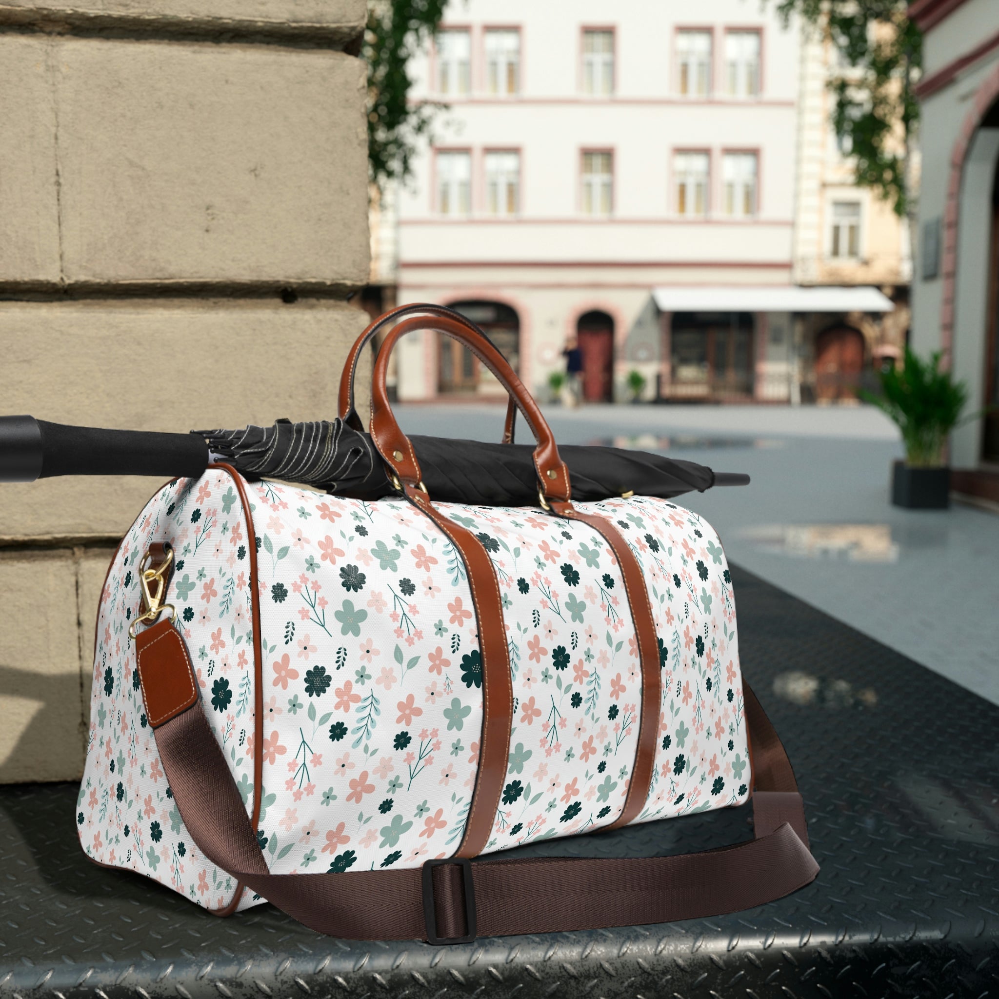 Pastel Garden Waterproof Overnight Bag | Floral Duffle Bag - EllaLaine