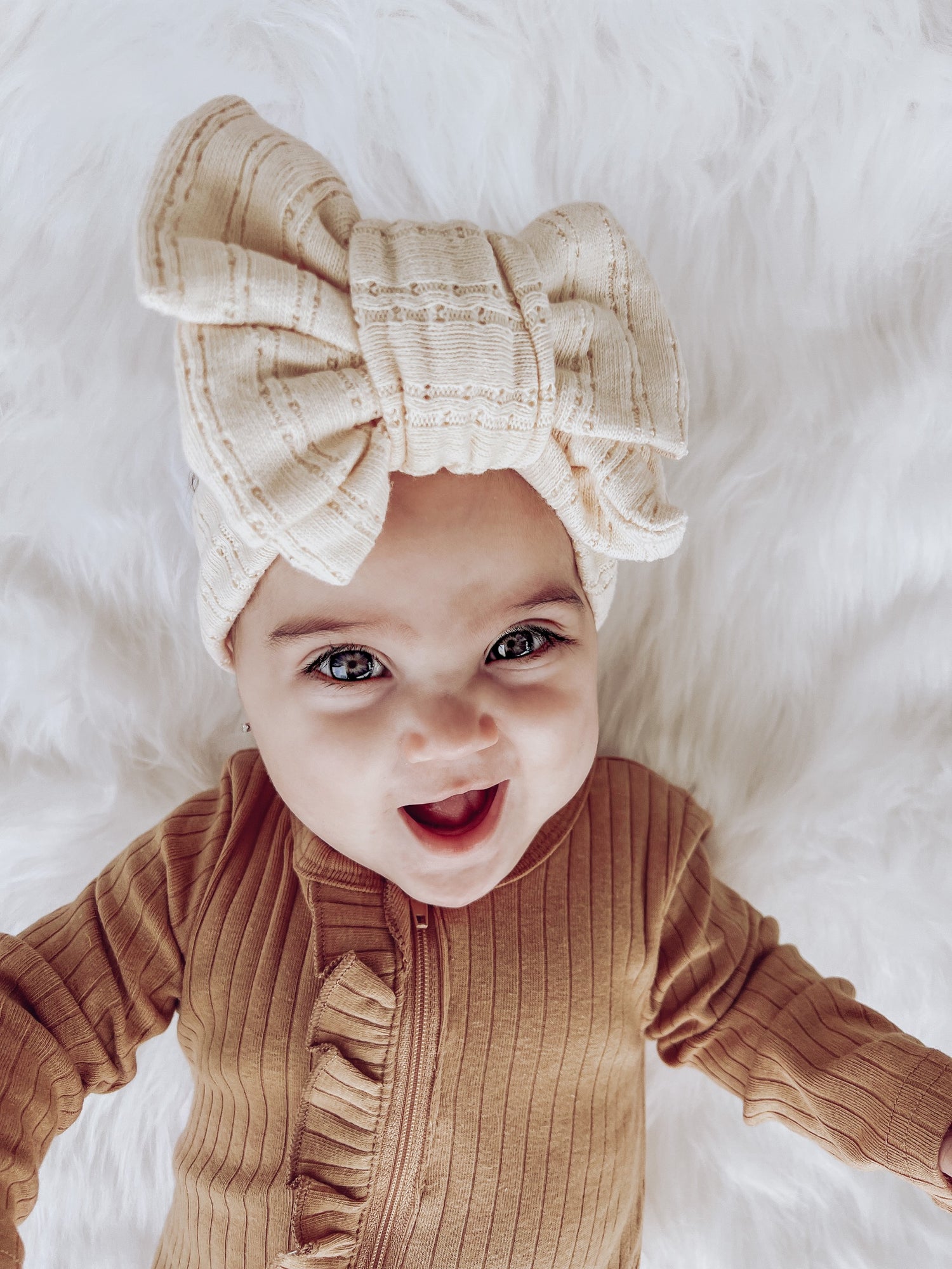 3pc Oversized Cotton Baby Bow Headbands | Neutral Fall Newborn Accessories | Baby Girl Bow - EllaLaine