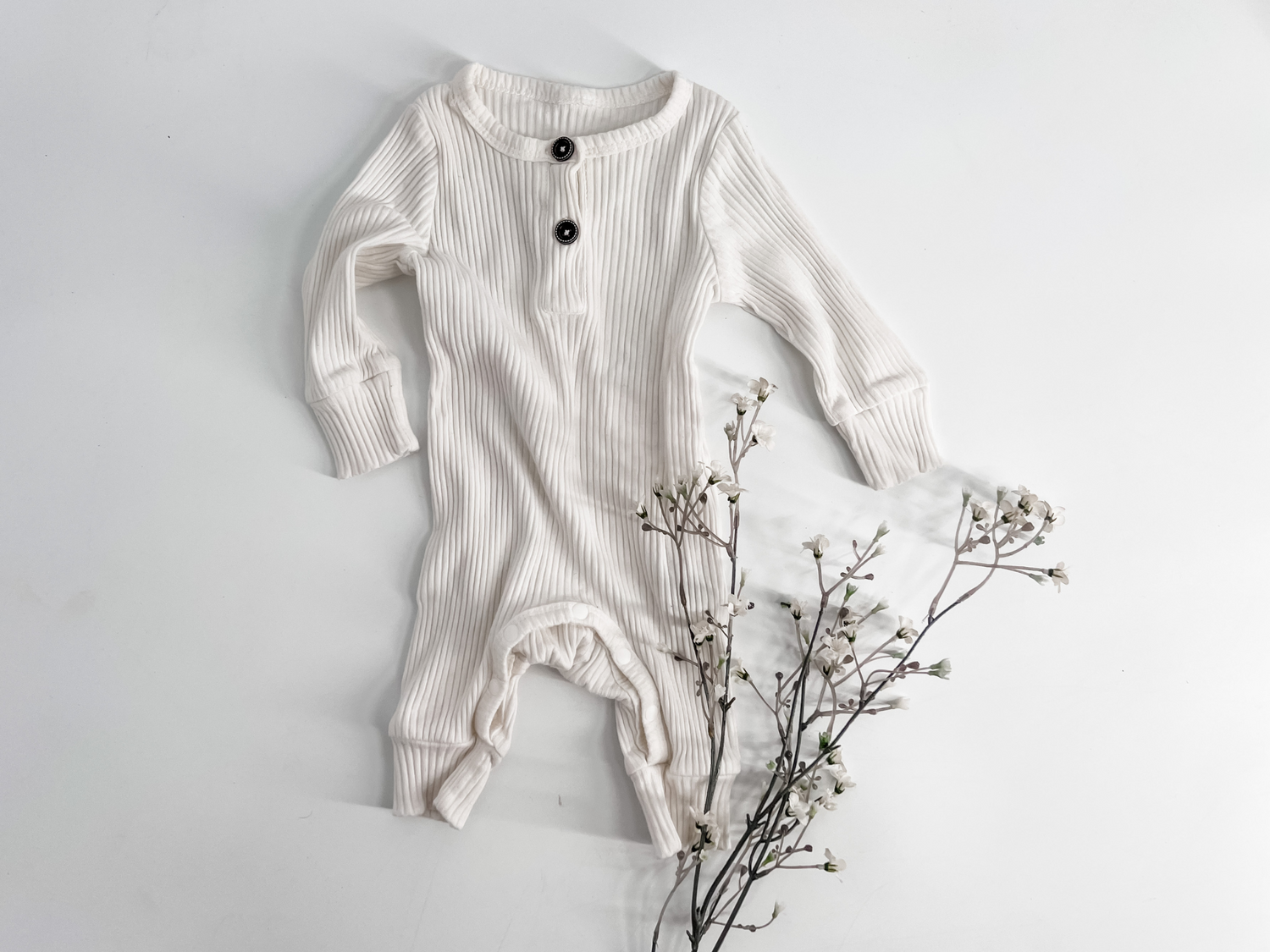 Henley White Unisex Ribbed Baby Jumpsuit - EllaLaine