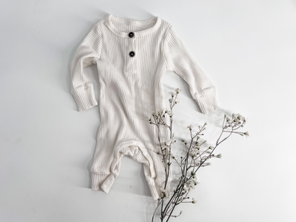 Henley White Unisex Ribbed Baby Jumpsuit - EllaLaine
