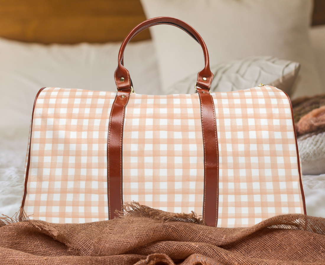 Peachy Plaid Waterproof Overnight Bag - EllaLaine