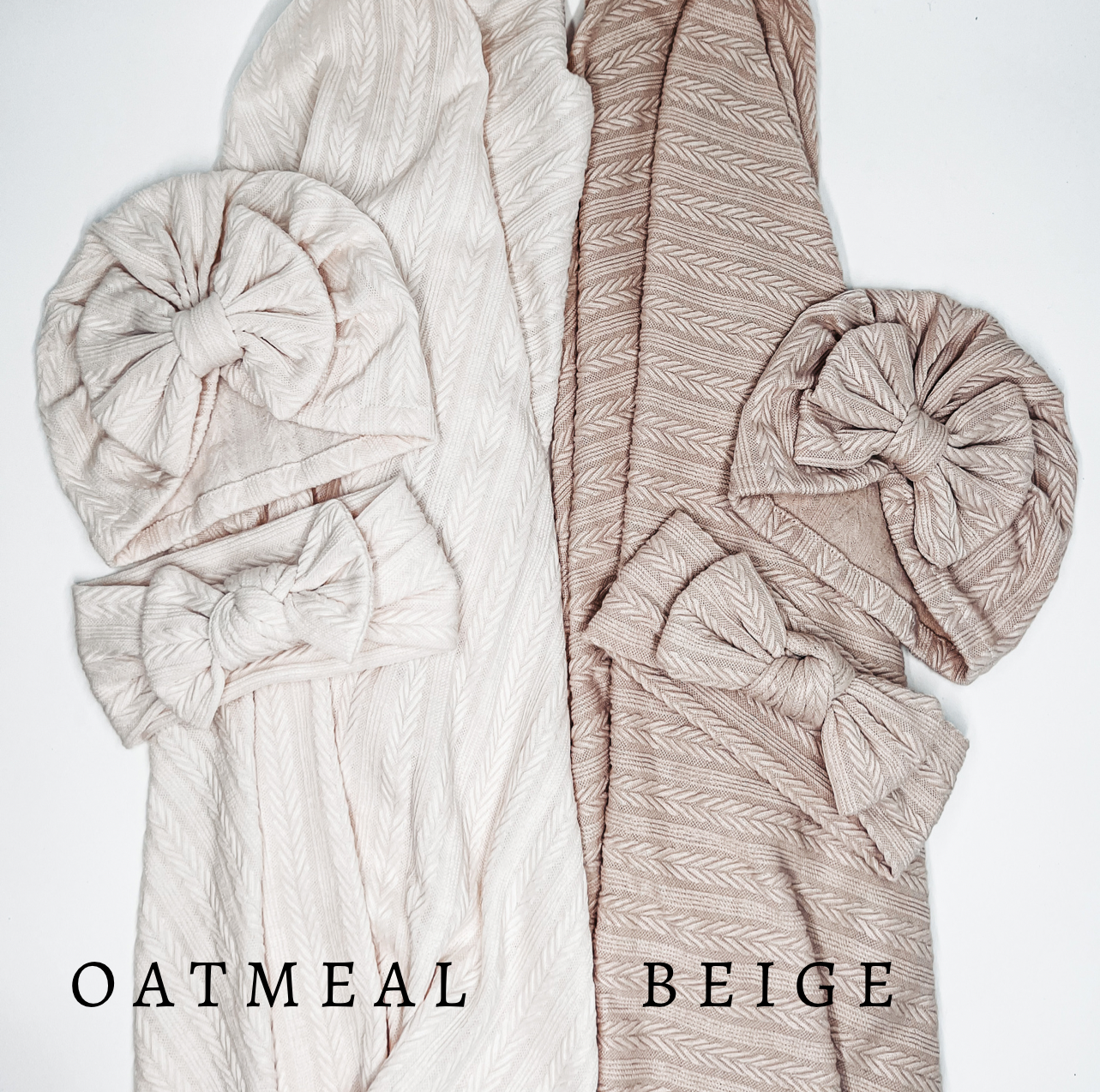 Beige 3pc Baby Swaddle Set | Turban Hat | Baby Headband | Swaddle Blanket - EllaLaine