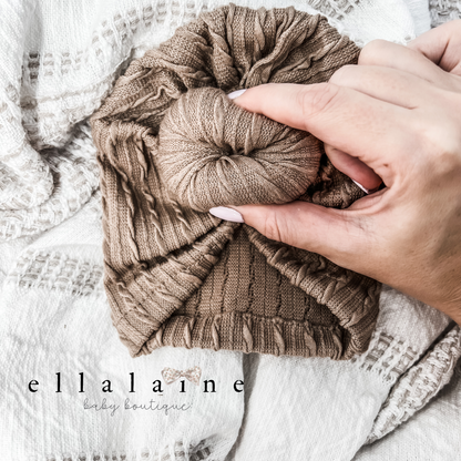 Boho Baby 3pc Hat Set | Turban Knot Hat | Oatmeal | Brown Sugar | Burnt Autumn - EllaLaine