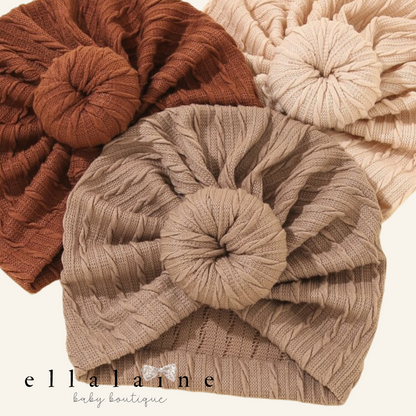 Boho Baby 3pc Hat Set | Turban Knot Hat | Oatmeal | Brown Sugar | Burnt Autumn - EllaLaine