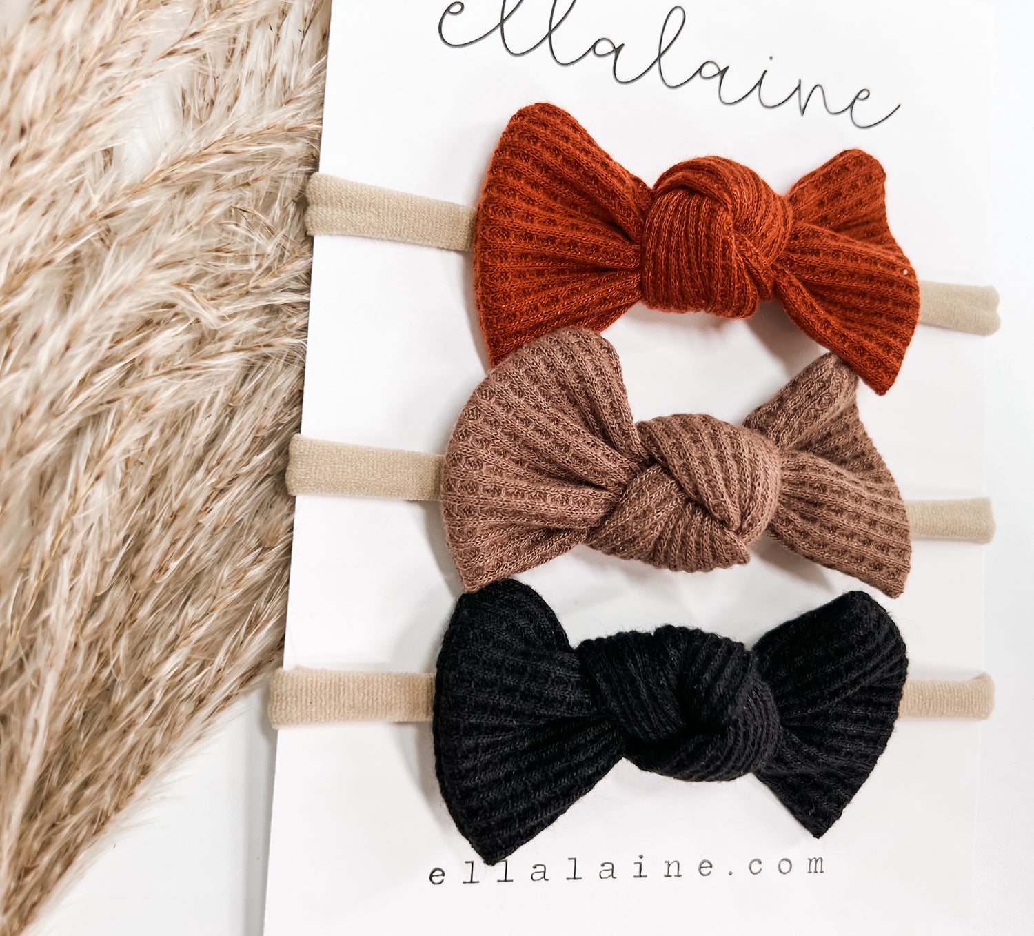 3pc Waffle Knot Baby Bow Headbands | Neutral Fall Newborn Accessories - EllaLaine