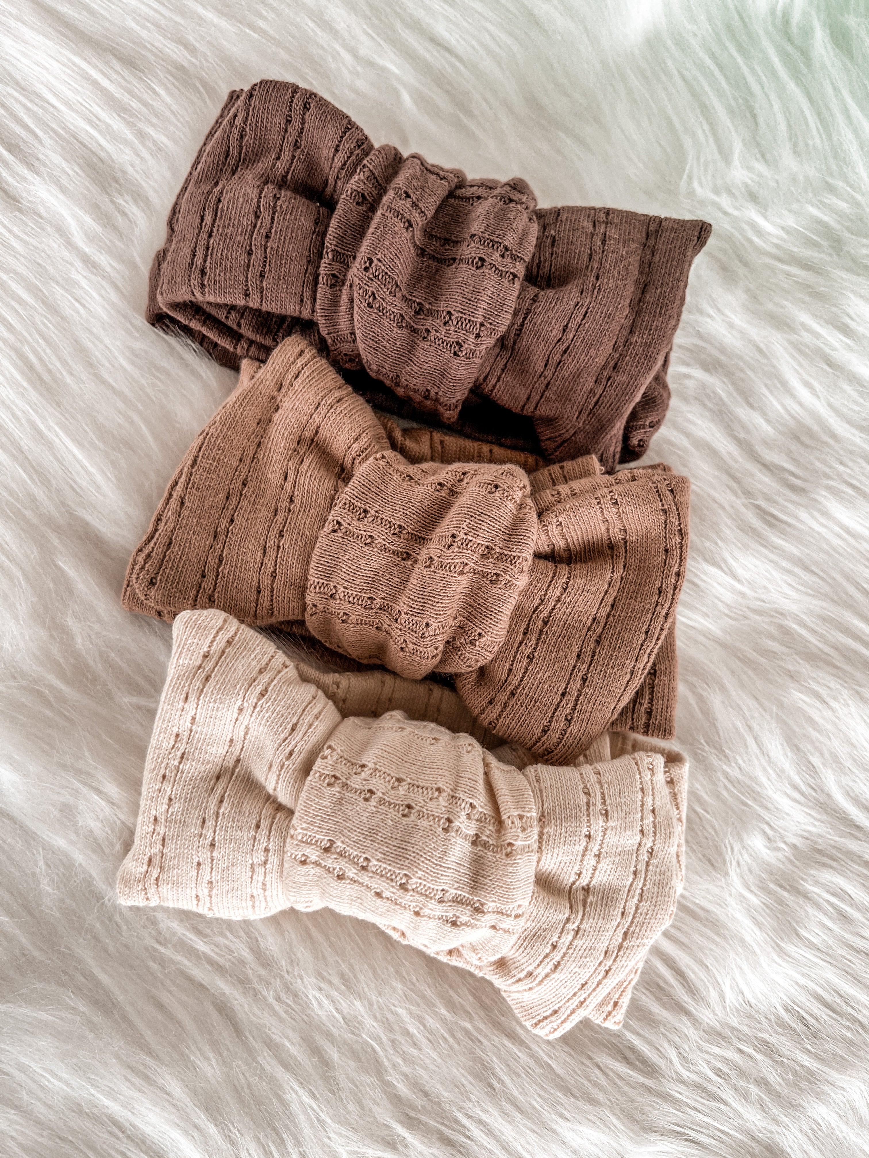 3pc Oversized Cotton Baby Bow Headbands | Neutral Fall Newborn Accessories | Baby Girl Bow - EllaLaine