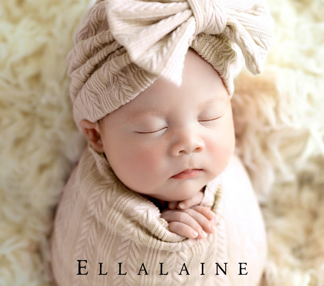 Beige 3pc Baby Swaddle Set | Turban Hat | Baby Headband | Swaddle Blanket - EllaLaine