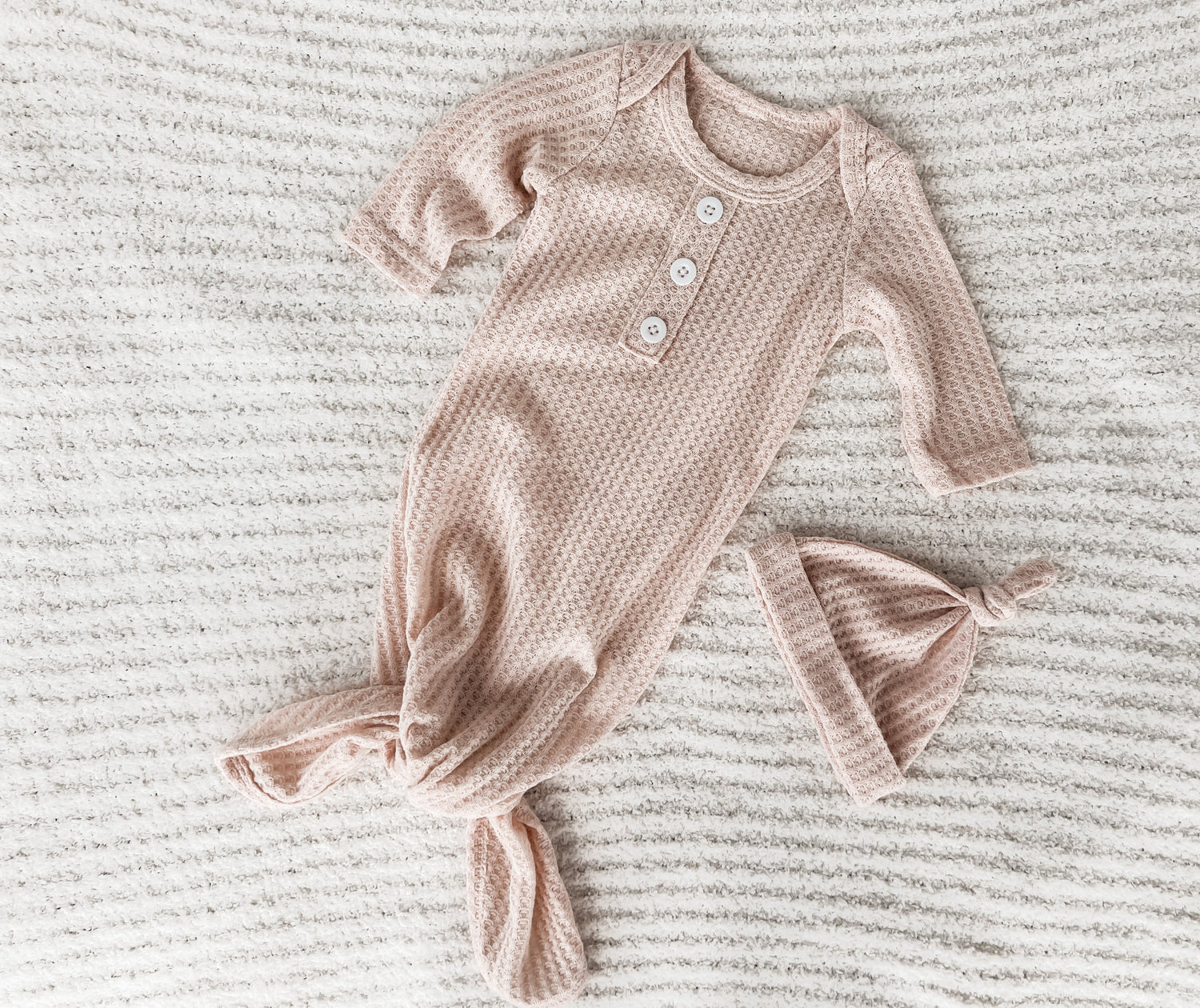Waffle Knit Baby Knot Gown with Hat | Unisex Newborn - EllaLaine