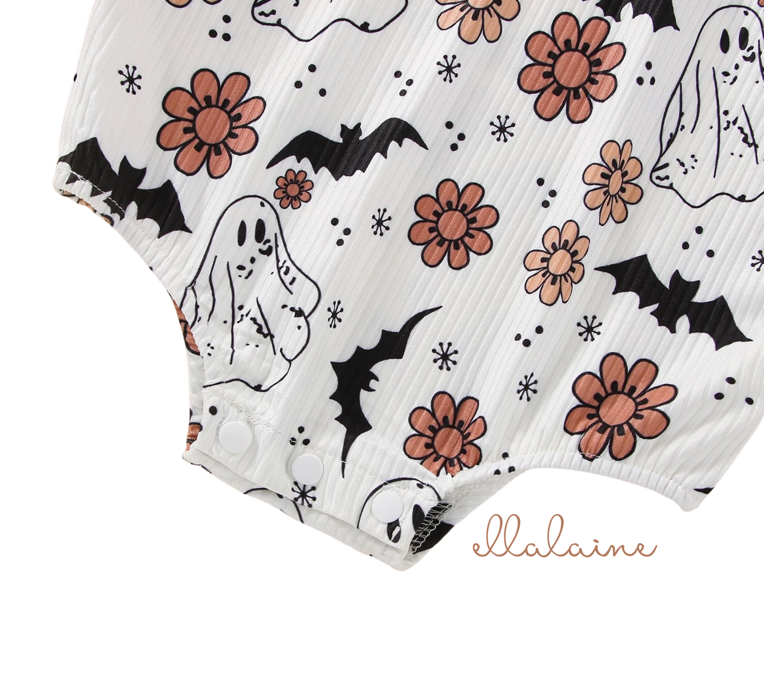 Halloween Baby Bodysuit | Floral Ghost Baby Onesie | Fall Outfit | Halloween Bat Pattern - EllaLaine