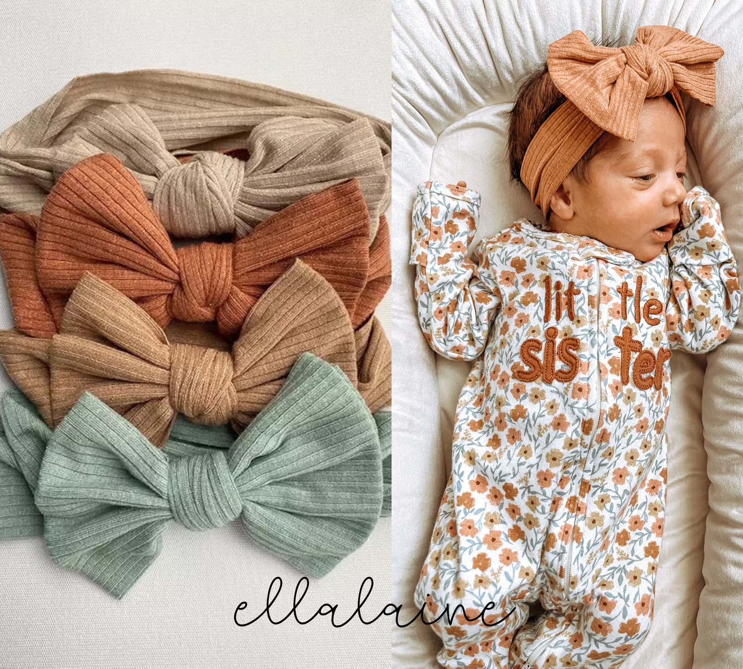 Dusty Boho Ribbed Baby Bow Headbands - EllaLaine