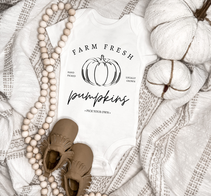 Farm Fresh Pumpkins Onesie | Fall Baby Bodysuit | Halloween Pumpkin Patch Outfit - EllaLaine