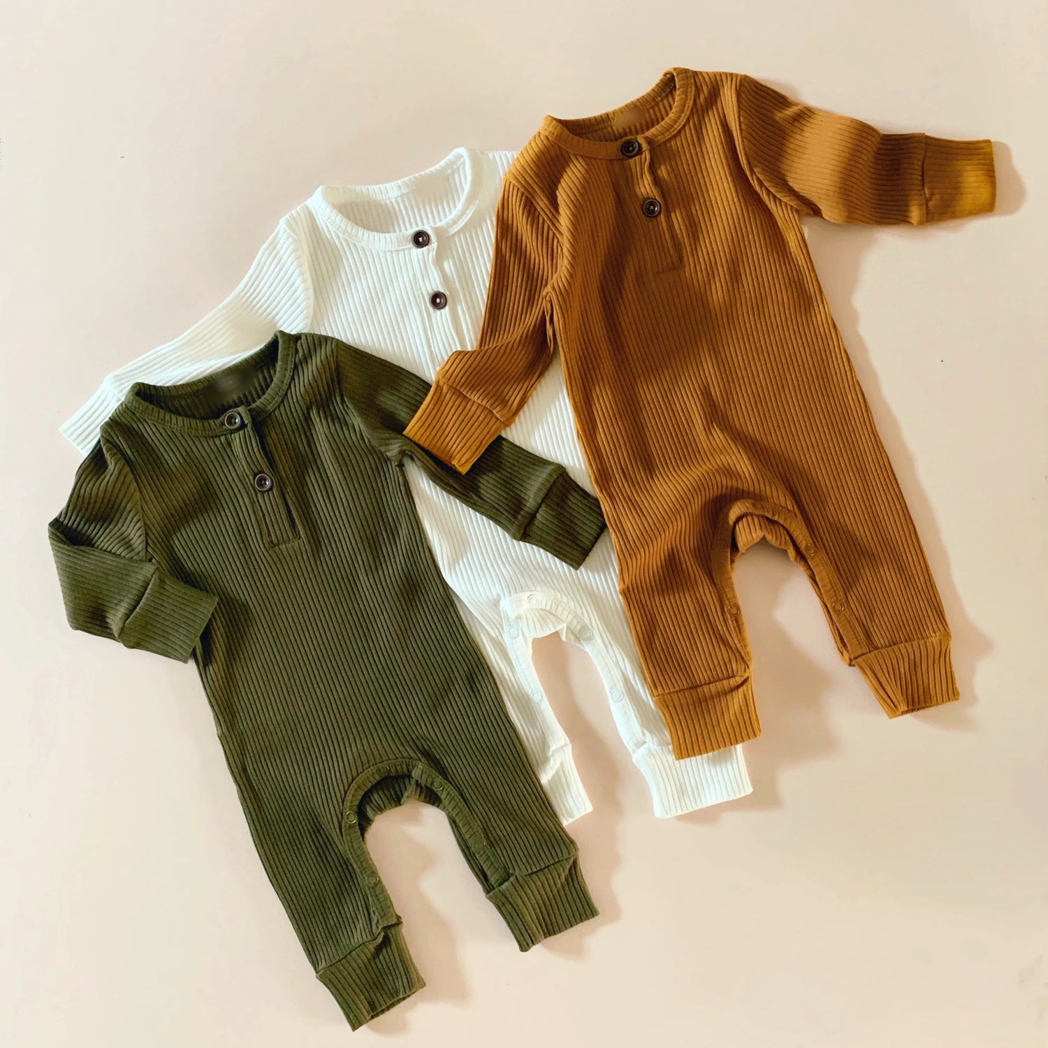 Henley White Unisex Ribbed Baby Jumpsuit - EllaLaine
