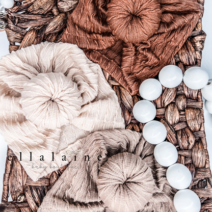 Boho Baby 3pc Hat Set | Turban Knot Hat | Oatmeal | Brown Sugar | Burnt Autumn - EllaLaine