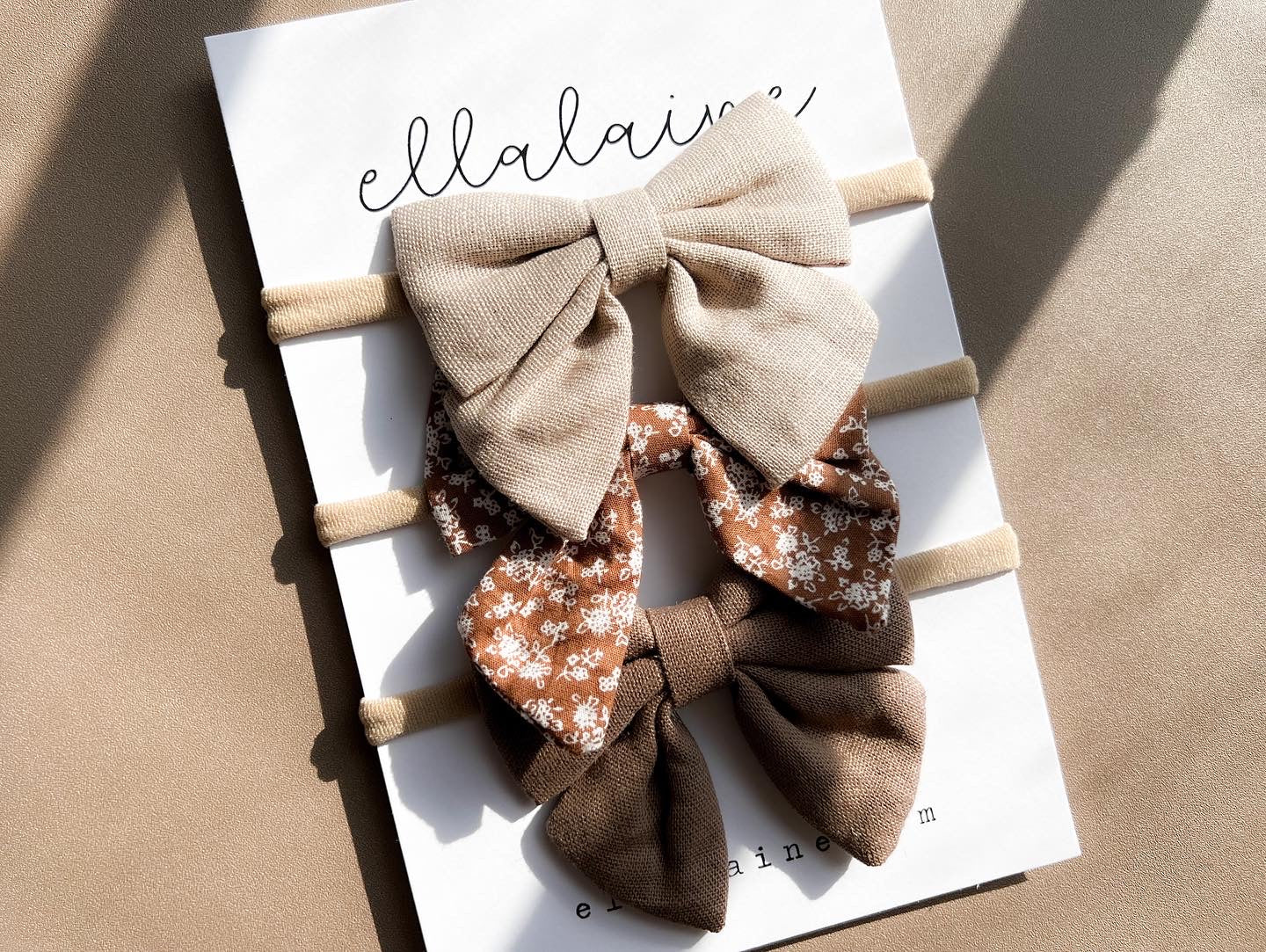 3pc Baby Bow Headbands | Neutral Fall Newborn Accessories - EllaLaine