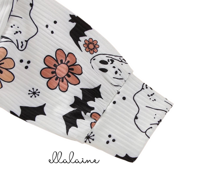 Halloween Baby Bodysuit | Floral Ghost Baby Onesie | Fall Outfit | Halloween Bat Pattern - EllaLaine